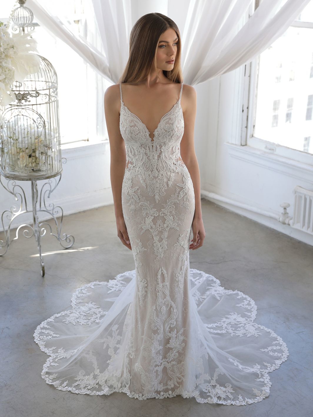 White wedding dress with blue trim top